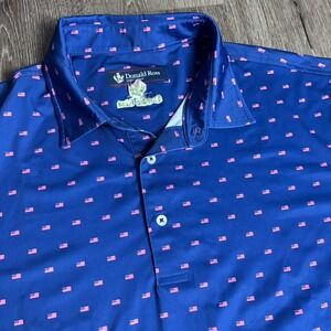Donald Ross Flag Polo Men's XL American Golf Shirt USA Blue All Over Print
